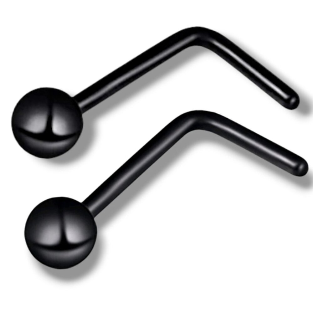 NWT 2PC Goth Punk Black 20g 2mm Ball Stud Nose Rings